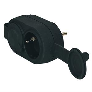 Adaptador Goma 2 Tomas C/Tapa Exterior 10/16A Negro 050490 LEGRAND